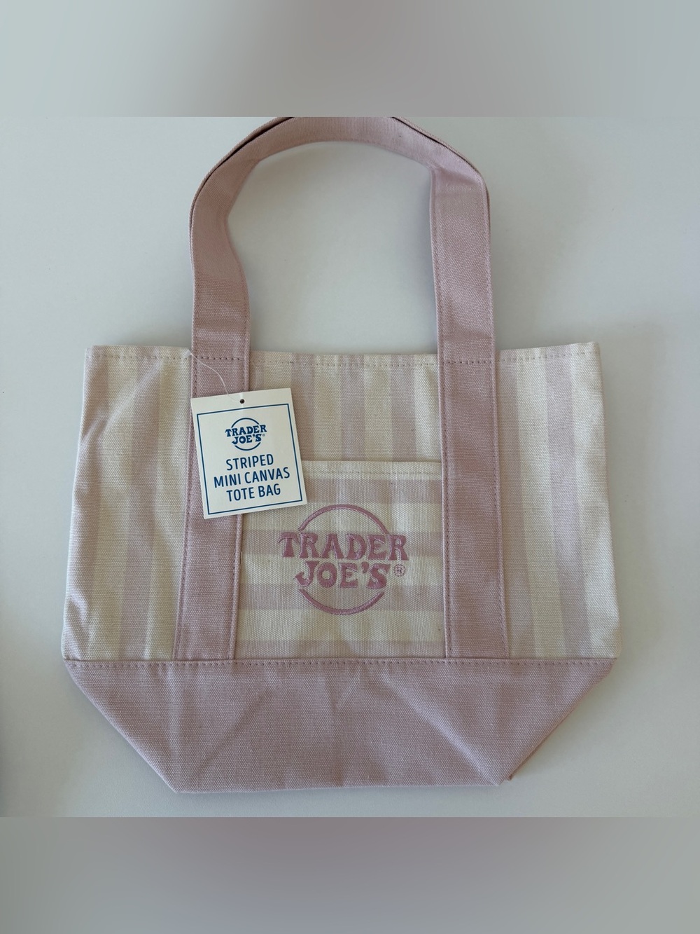 Trader Joe’s pink striped mini tote bag